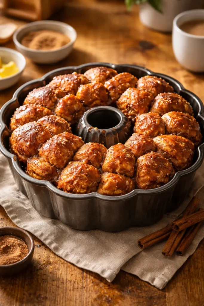 12 Make-Ahead Breakfast Breads for Weekdays 14 Pull-apart monkey bread pieces in Bundt pan coated with cinnamon sugar
