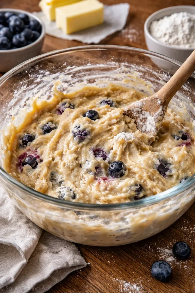 Bowl of muffin batter with uneven texture highlighting common mistakes