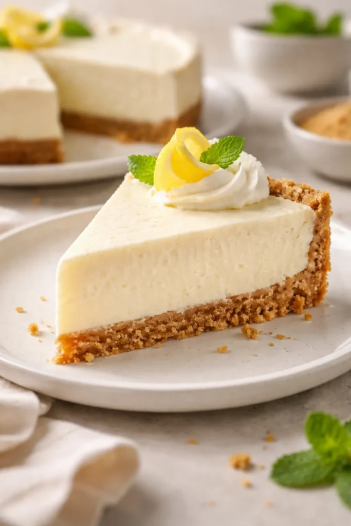 How to Make a Perfect Graham Cracker Crust 17 No-bake cheesecake slice with graham crust on a plate