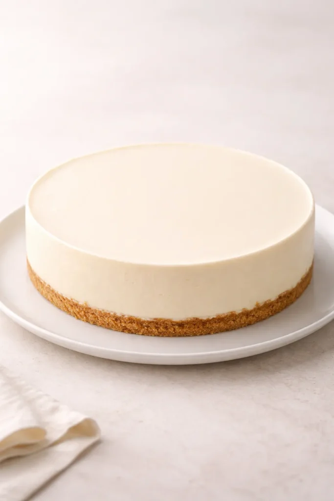 15 Fool Proof Dessert Recipes for Bad Bakers 8 Ivory no-bake cheesecake on a white plate with a smooth surface