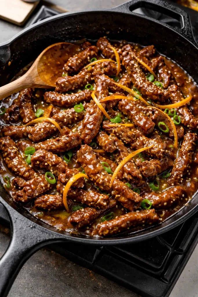 10 Easy Steak Dinners for Any Weeknight 6 Crispy orange beef stir-fry with glossy sauce in a skillet