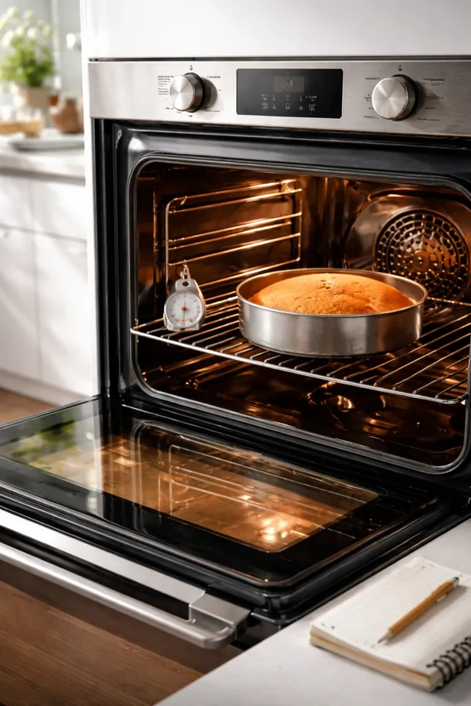 How to Bake Perfectly Moist Cakes Every Time 12 Oven interior with baking tray and warm glow