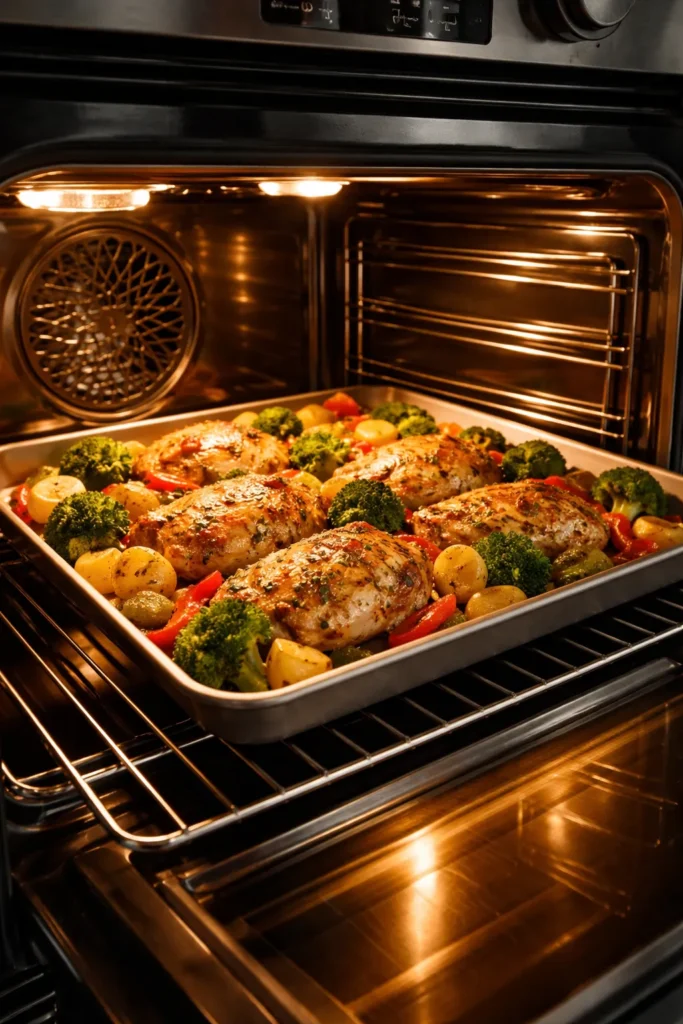 10 Oven-Baked Meals for Easy Weeknight Dinners 12 Close-up inside modern oven showing techniques for better oven dinners