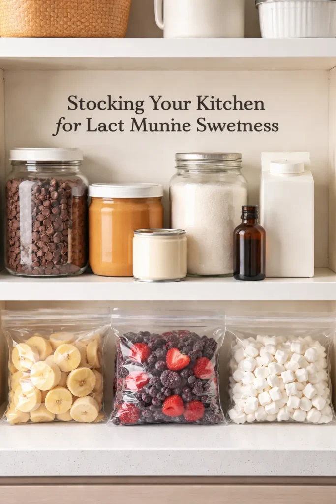 8 Quick Desserts When You Want Something Sweet 10 Organized pantry shelf with unlabeled containers and clear bags of dessert ingredients