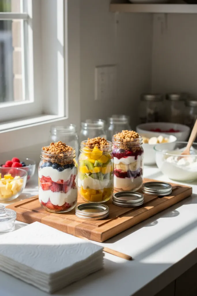 8 Yogurt Parfait Recipes for a Quick Breakfast 10 Multiple mason jar parfaits showing perfect layering technique