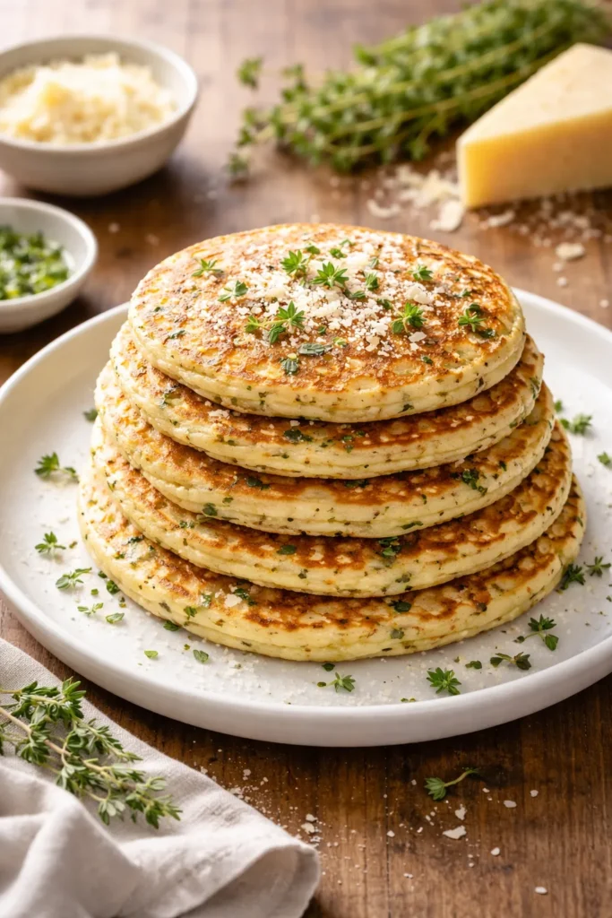 8 Savory Pancake Recipes for a Weekend Brunch 5 Parmesan and herb pancakes on a plate