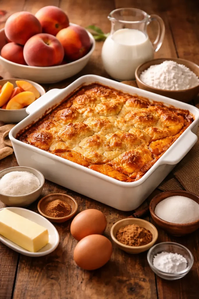Simple Homemade Peach Cobbler From Scratch 5 Fully baked peach cobbler in a square dish