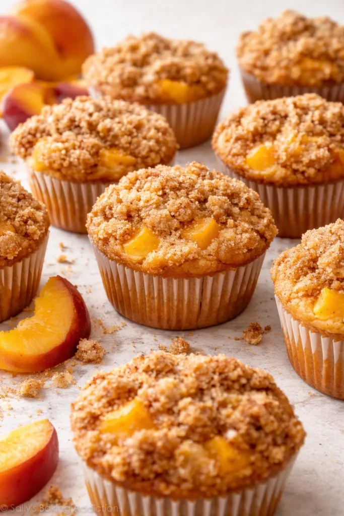 10 Canned Peach Desserts When You're In a Rush 10 Peach cobbler muffins with crumble topping