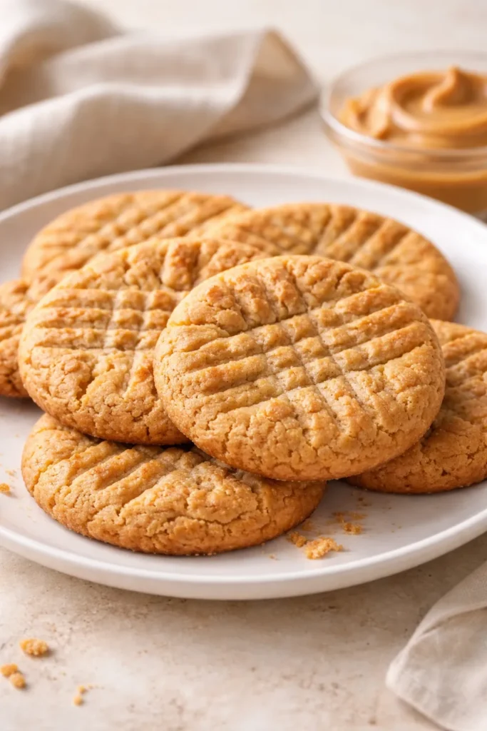 8 Quick Desserts When You Want Something Sweet 4 Three-ingredient peanut butter cookies on a plate.