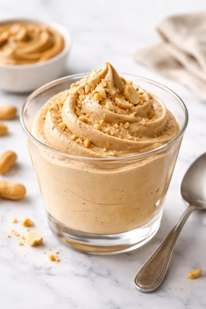 15 Sugar Free Treats That Actually Taste Good 5 Airy peanut butter mousse in a glass dessert cup with creamy texture.