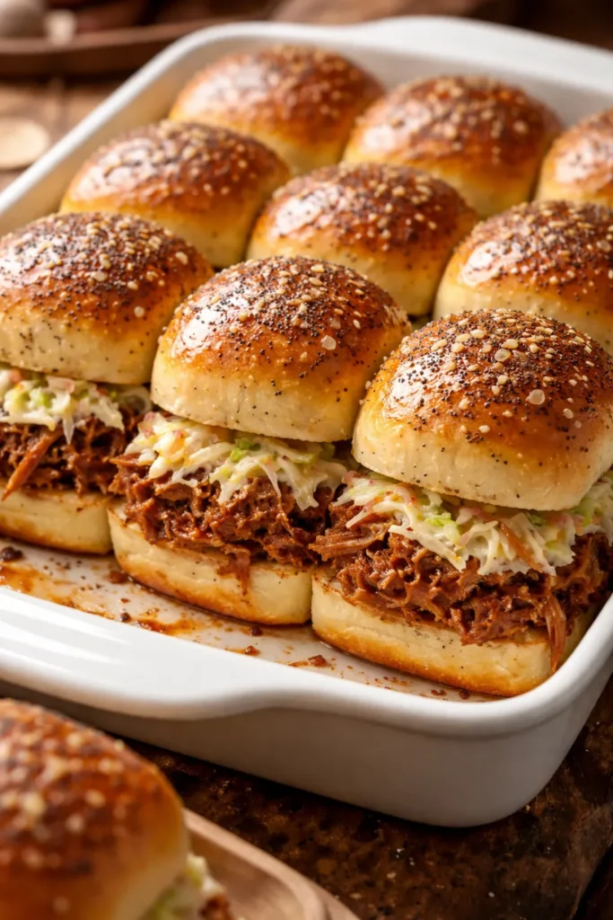 8 Pulled Pork Sliders for Your Next Party 6 Pulled pork sliders with onion poppy seed butter topping