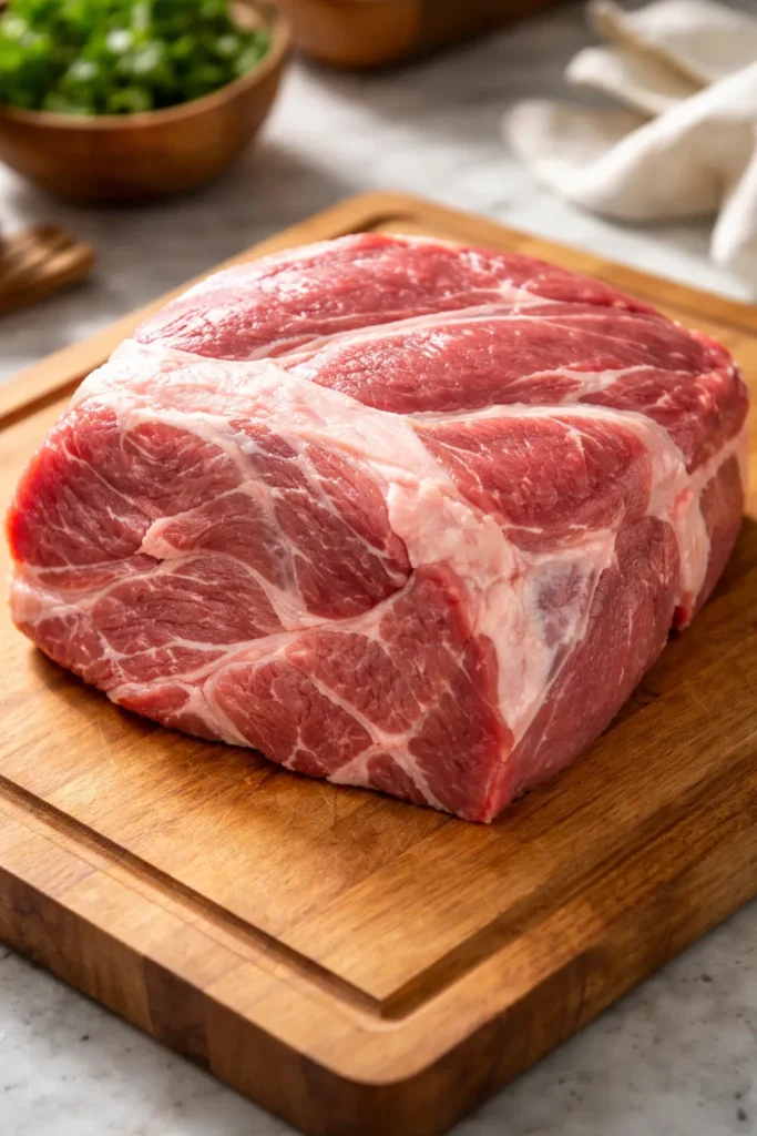 8 Mojo Pork and Cuban Rice Recipes to Try 10 Raw pork shoulder roast with visible marbling on cutting board