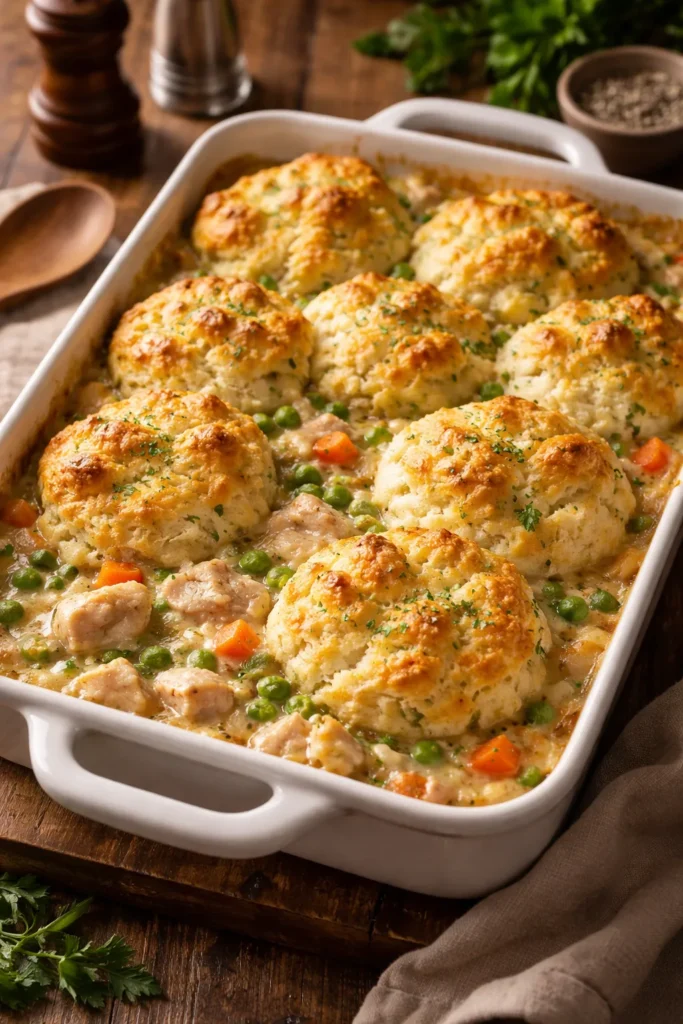 10 Chicken and Biscuit Dinners for Cozy Nights 6 Pot pie style chicken with drop biscuits and vegetables