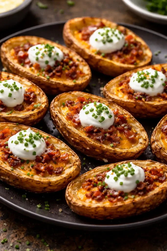 8 Game Night Snacks Everyone Fights Over 5 Crispy potato skins topped with sour cream and chives