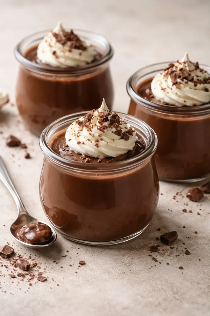 15 Fool Proof Dessert Recipes for Bad Bakers 4 Glossy chocolate pots de creme in clear glass pots
