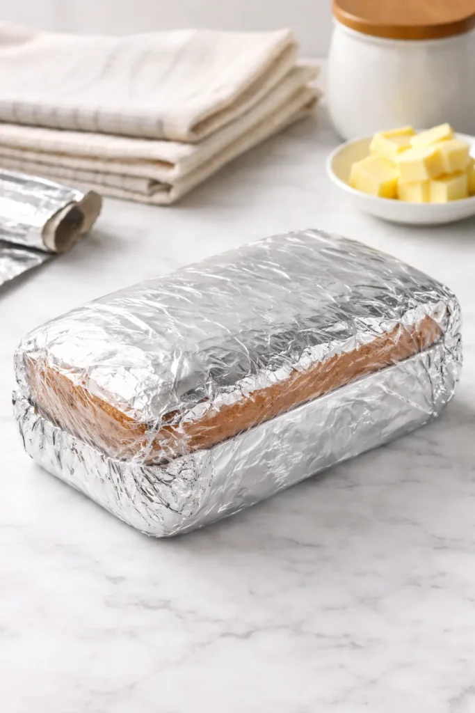 Moist Buttermilk Pound Cake that Won't Dry Out 12 Wrapped pound cake stored on counter for later use
