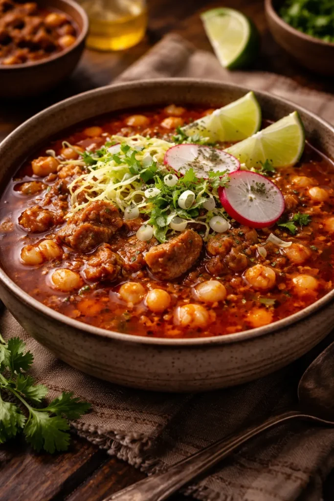 10 Mexican Dishes Worth Making From Scratch 4 Pozole rojo in a rustic bowl with hominy.