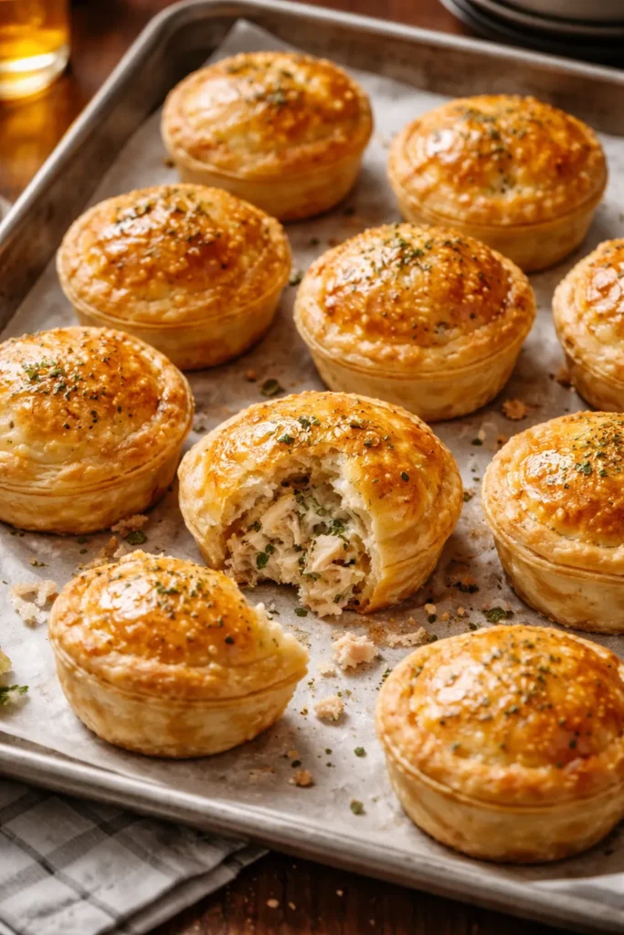 8 Game Night Snacks Everyone Fights Over 6 Mini puff pastry chicken pies with golden crust and herbed filling