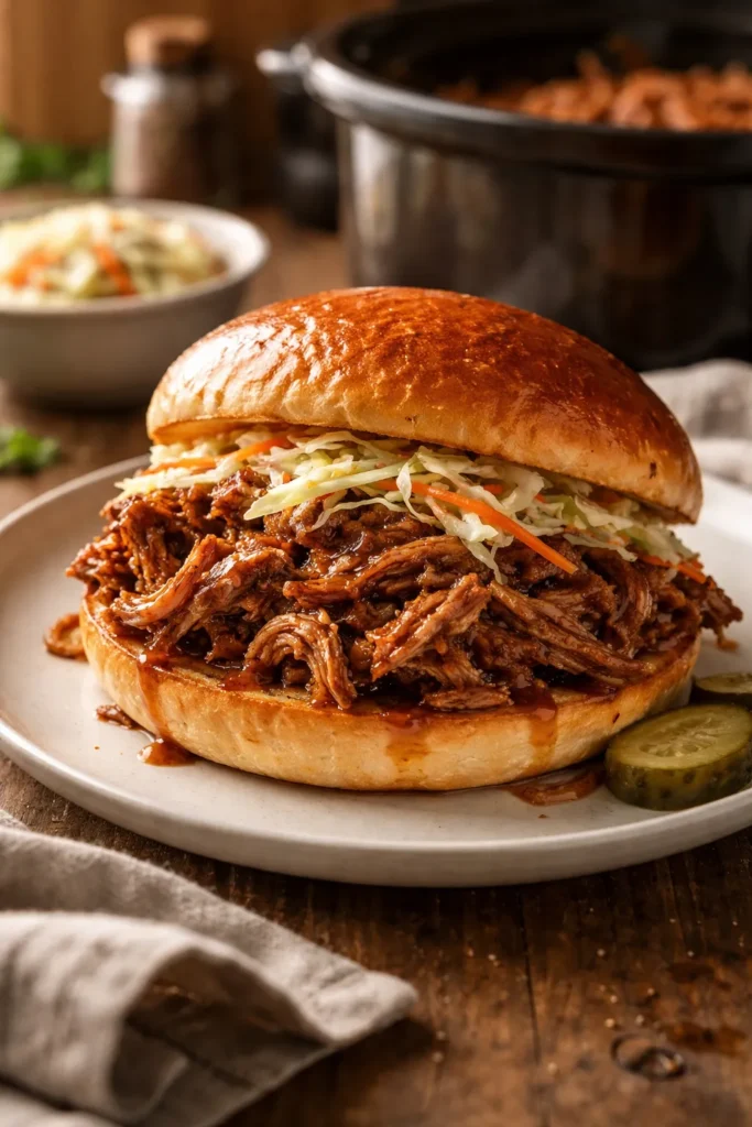 10 Cheap Family Dinners Everyone Eats 3 Pulled pork sandwich on bun with shredded meat visible