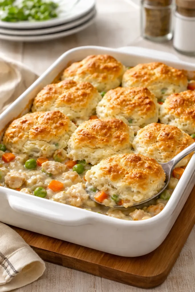 10 Chicken and Biscuit Dinners for Cozy Nights 4 Bisquick chicken bake with golden biscuits on top