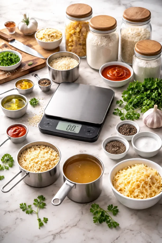 10 Easy Dinner Recipes for a Big Crowd 12 Measuring cups and scale on a kitchen counter illustrating scaling recipes