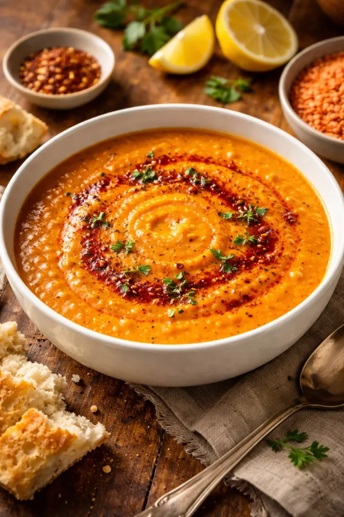8 Mediterranean Dinner Recipes for Weeknights 8 Velvety red lentil soup in a white bowl