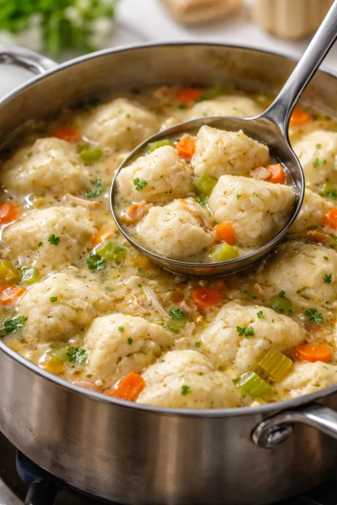 8 Chicken and Dumpling Recipes Like Grandma's 8 Quartered refrigerated biscuits cooking as dumplings in broth