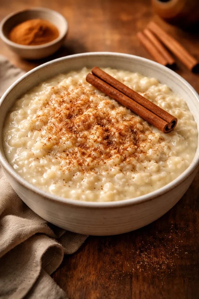 8 Quick Desserts When You Want Something Sweet 6 Creamy stovetop rice pudding in a bowl with a cinnamon stick.