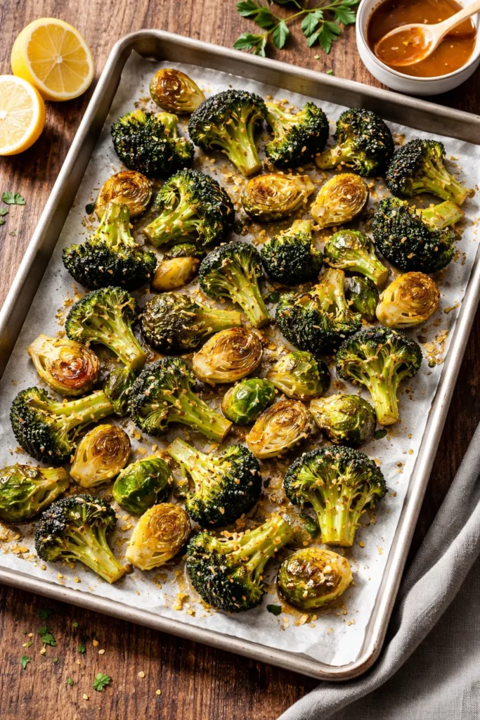 8 Roasted Broccoli and Sprout Side Dishes 7 Honey Dijon lemon glaze on roasted broccoli and Brussels sprouts