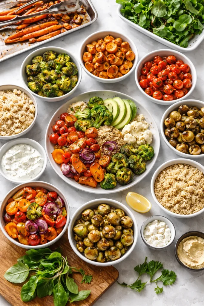 8 Easy Roasted Vegetable Sides for Dinner 11 Assorted roasted vegetables arranged for weekly meal planning
