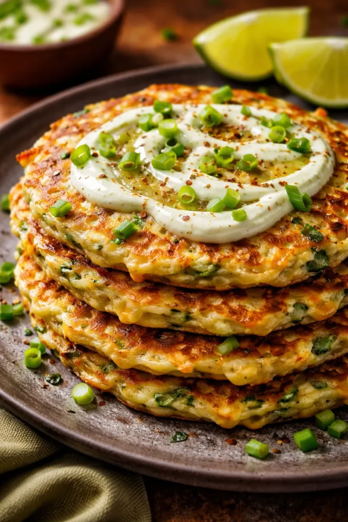 8 Savory Pancake Recipes for a Weekend Brunch 11 Cheesy scallion pancakes with lime crema on top