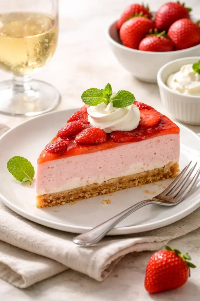 5 Easy No Bake Cakes Perfect for Summer 9 Slice of no-bake cake plated with mint garnish