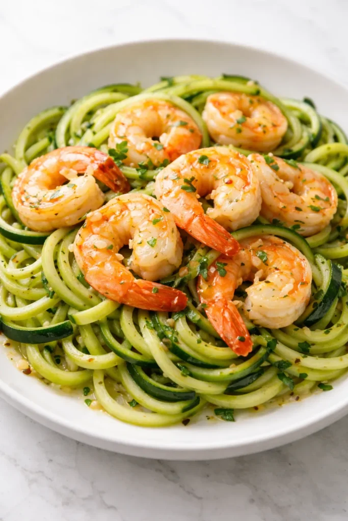 10 Shrimp Scampi Recipes to Try Tonight 5 Shrimp with zucchini noodles in garlic butter sauce on a plate