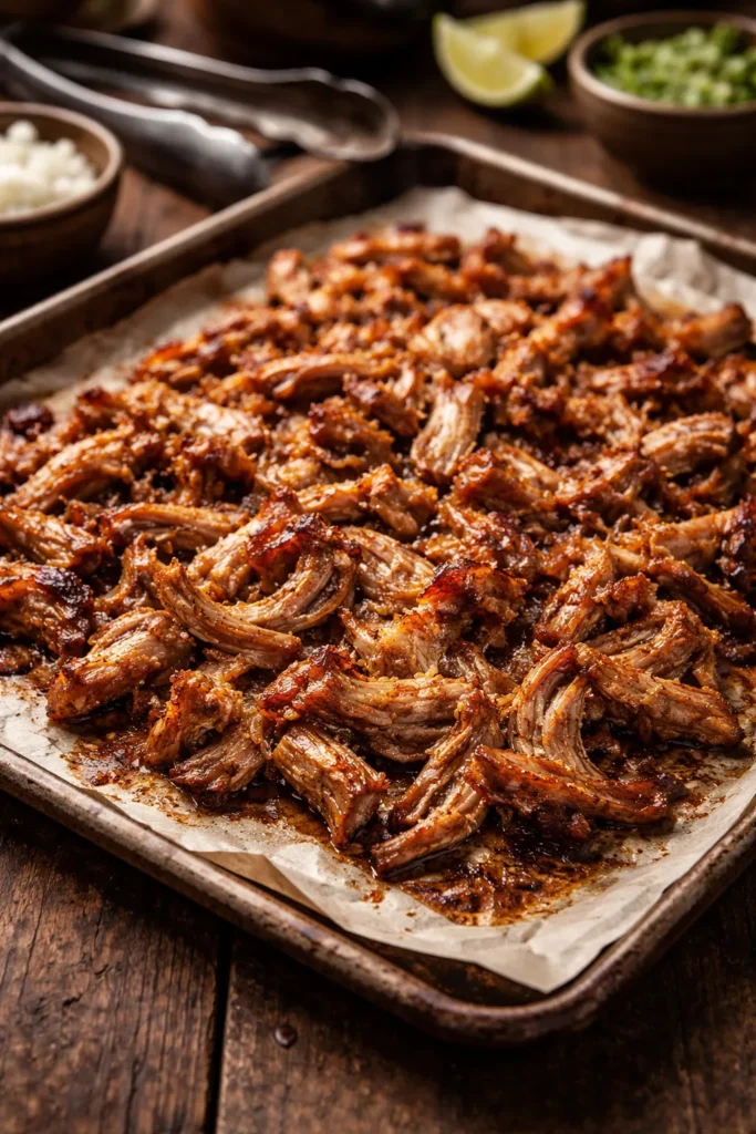 10 Easy Dinner Recipes for a Big Crowd 7 Slow Cooker Carnitas: close-up of tender shredded pork with crispy edges