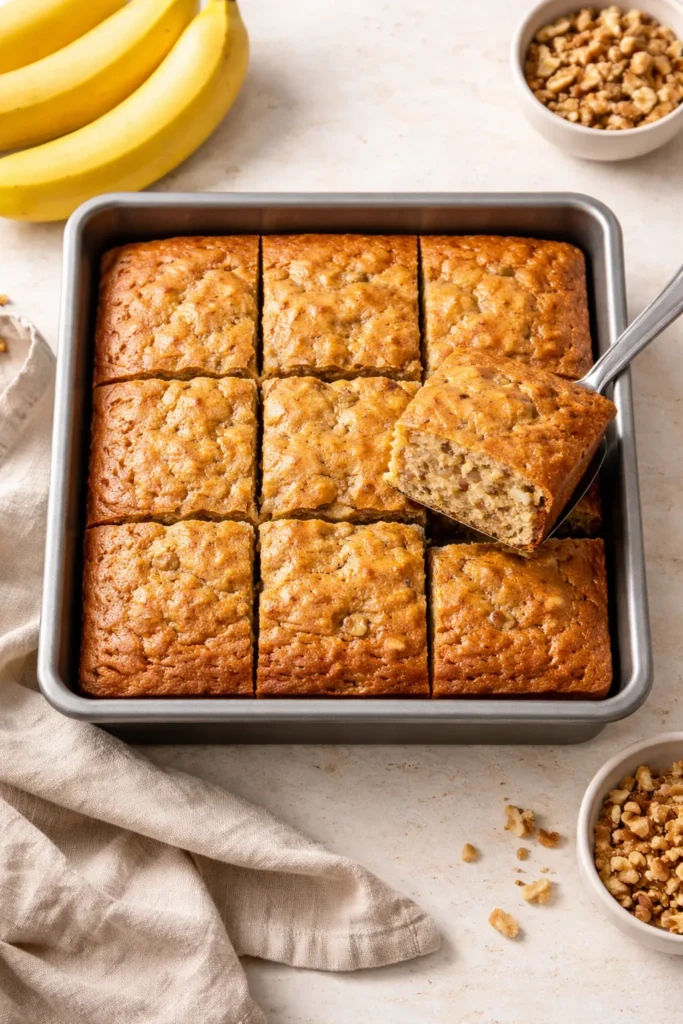 8 Banana Bread Recipes You'll Bake on Repeat 6 Banana bread baked in a square 8x8 pan and cut into even square portions