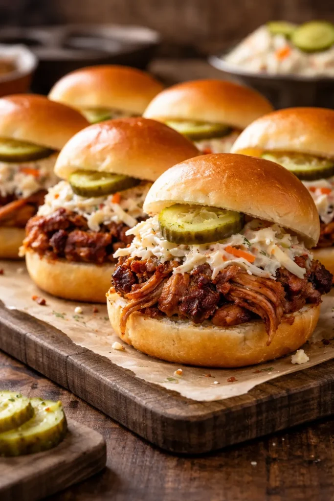 8 Pulled Pork Sliders for Your Next Party 8 Smoked pulled pork sliders on Hawaiian rolls with coleslaw