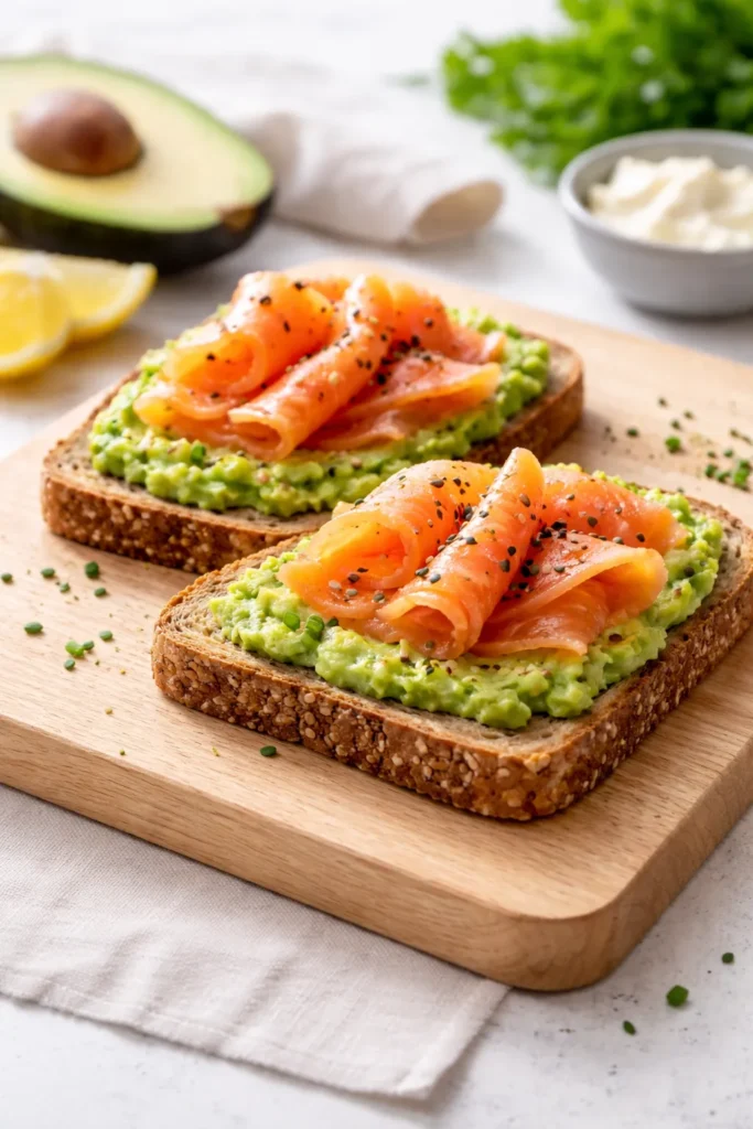 10 High Protein Breakfasts for Busy Mornings 9 Toast with avocado and smoked salmon on whole grain bread