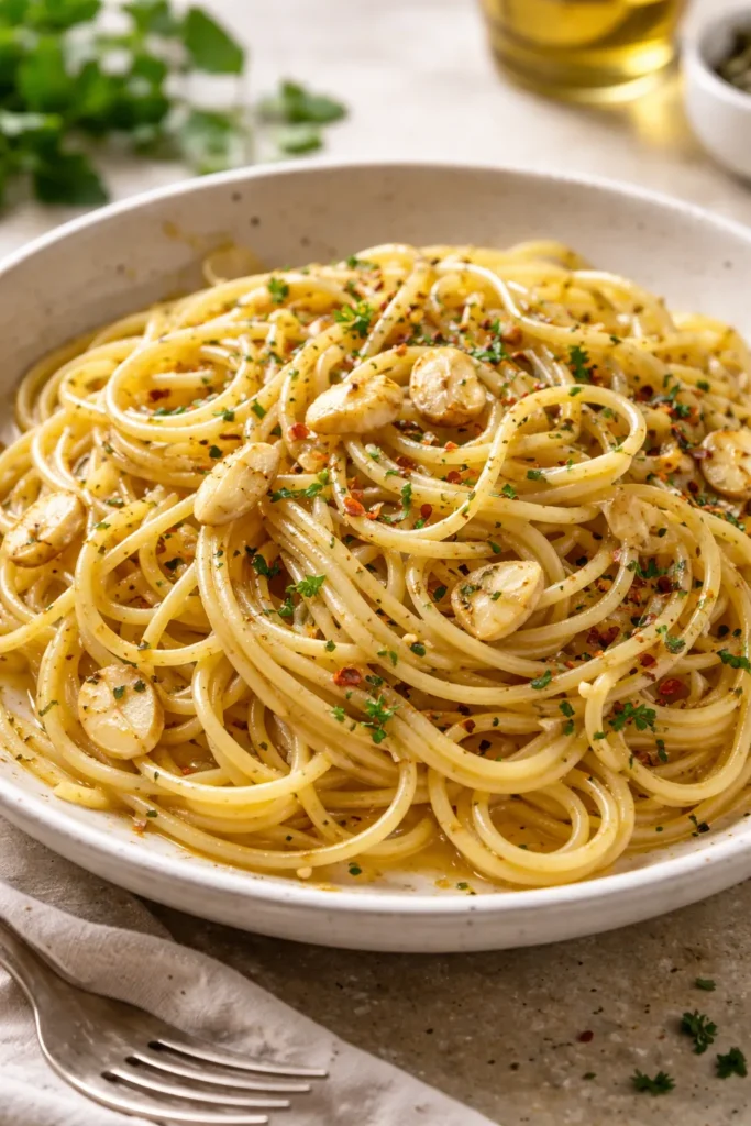 12 Easy Pasta Dinners Better Than Takeout 6 Spaghetti aglio e olio with golden garlic and chili flakes
