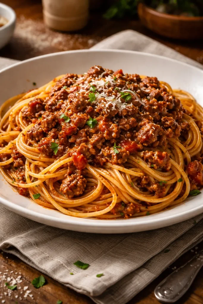 8 Spaghetti Bolognese Recipes to Try Tonight 3 Spaghetti with beef and pork mixed bolognese sauce on plate