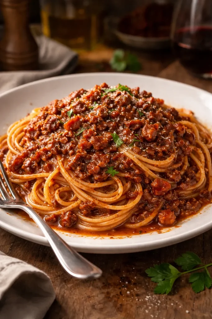 8 Spaghetti Bolognese Recipes to Try Tonight 4 Spaghetti with pancetta-infused bolognese sauce on plate