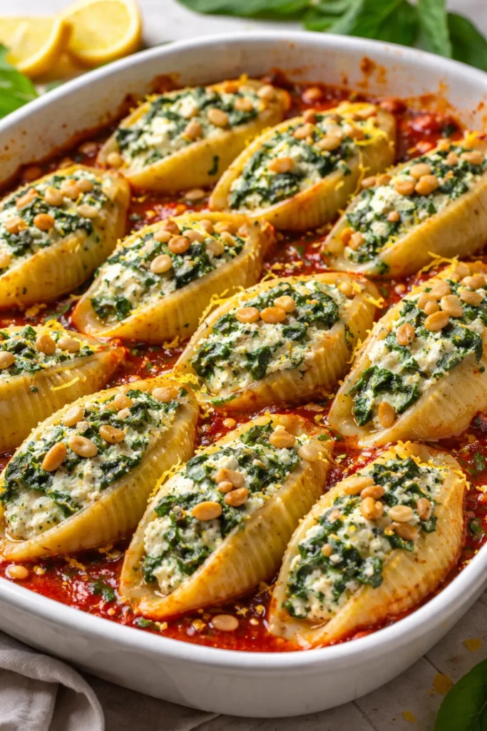 10 Stuffed Pasta Shell Recipes for Dinner 11 No-meat spinach ricotta stuffed shells with pine nuts