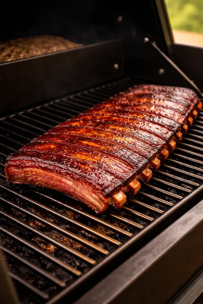 8 BBQ Rib Recipes for a Backyard Cookout 4 Rectangular rack of St. Louis style ribs on a pellet grill