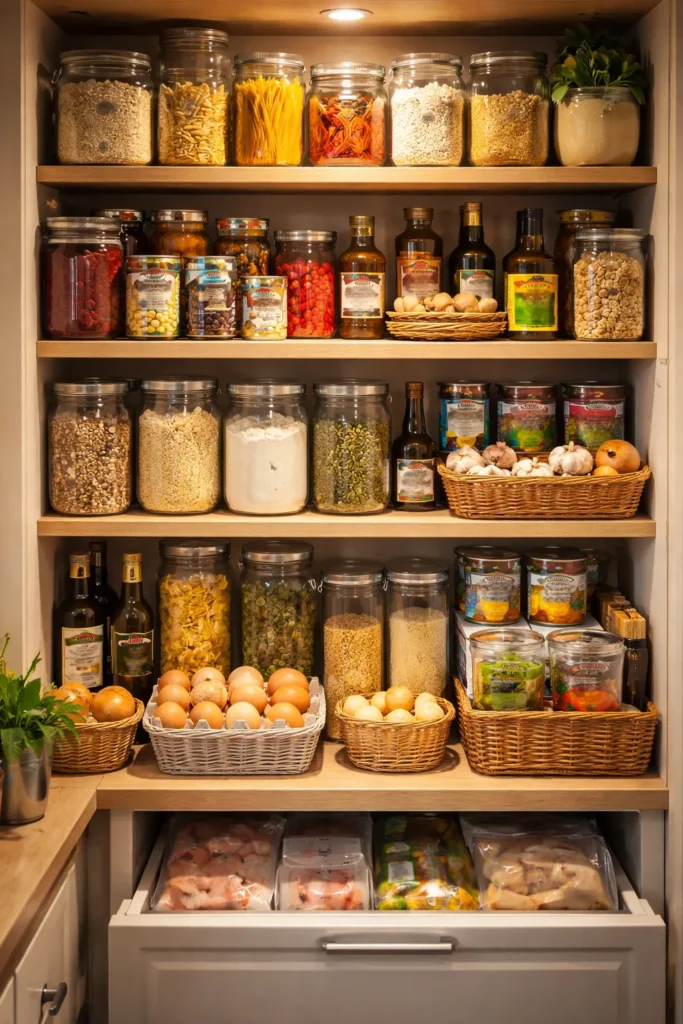 10 Easy Dinners for When You're Too Tired 11 Organized pantry shelf with jars and cans on display