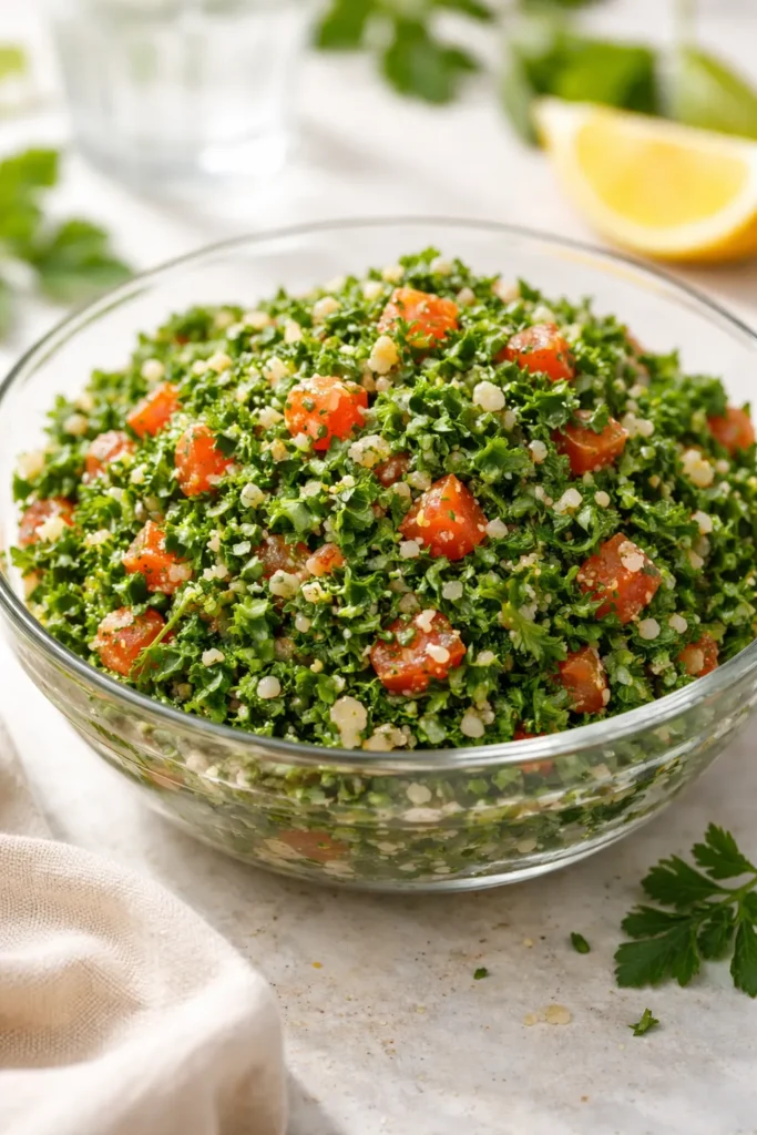 10 Middle Eastern Recipes Easy to Make at Home 4 Parsley bulgur tabbouleh in glass bowl