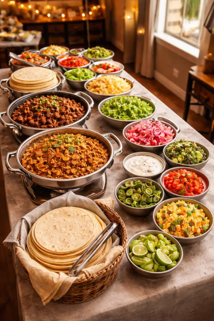 10 Easy Dinner Recipes for a Big Crowd 3 Taco bar setup with tortillas and toppings