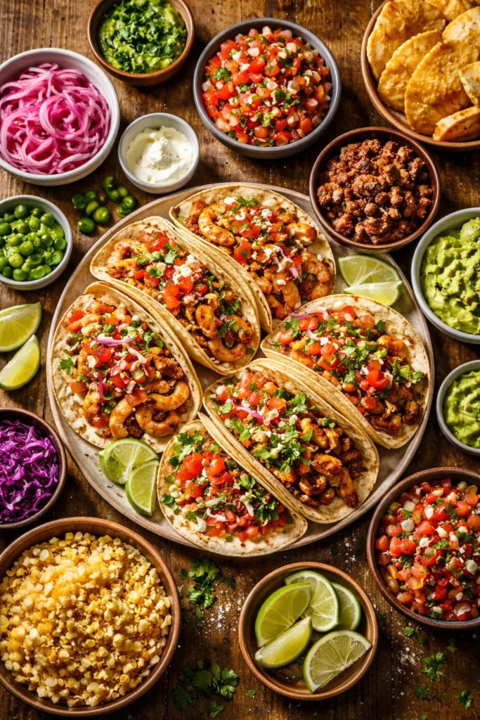 12 Easy Weekend Dinners for a Chill Night 12 Colorful tacos with toppings ready for building your own tacos