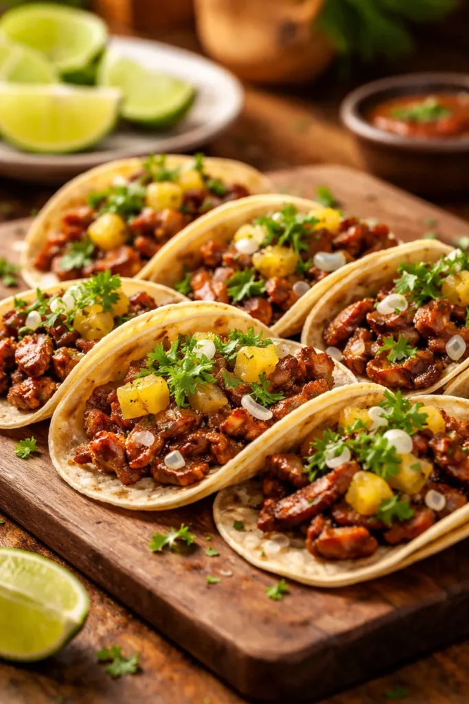 10 Mexican Dishes Worth Making From Scratch 9 Tacos al pastor with pork and pineapple on wooden board