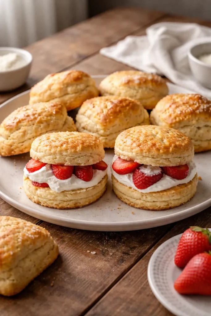 10 Ways to Use Leftover Buttermilk in Baking 8 Light golden scones and shortcakes on a plate in warm kitchen light.