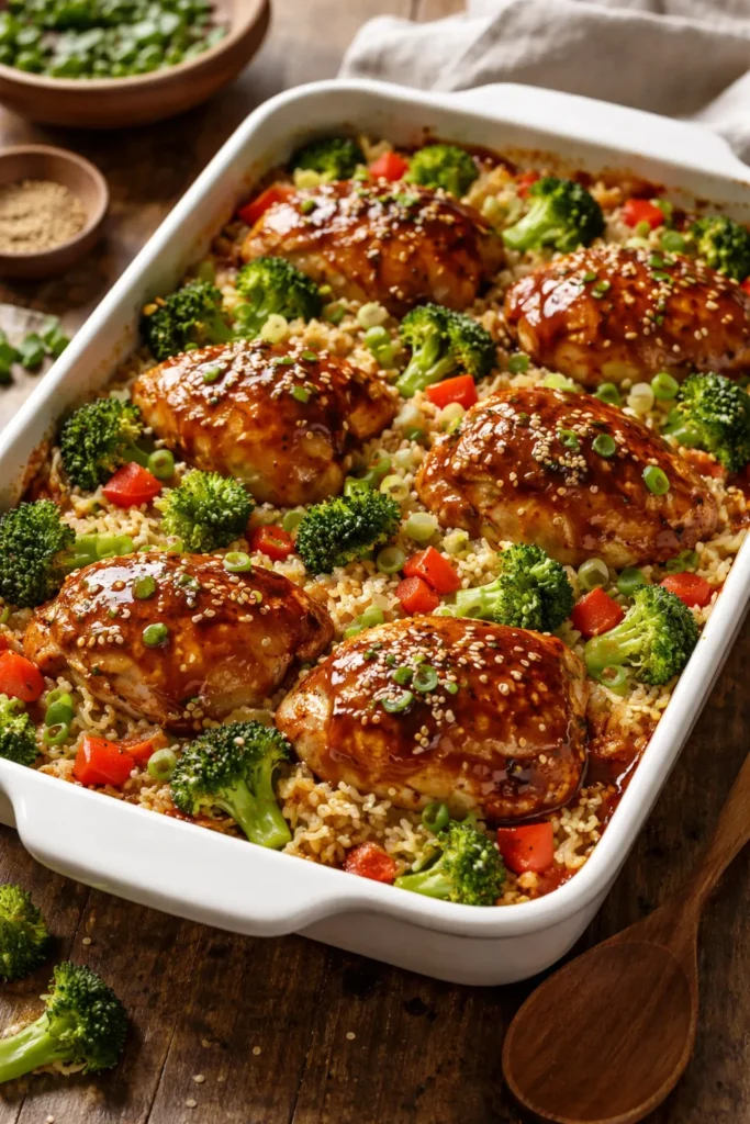 12 Dump and Bake Casseroles With No Fuss 12 Teriyaki chicken and rice casserole with broccoli and peppers
