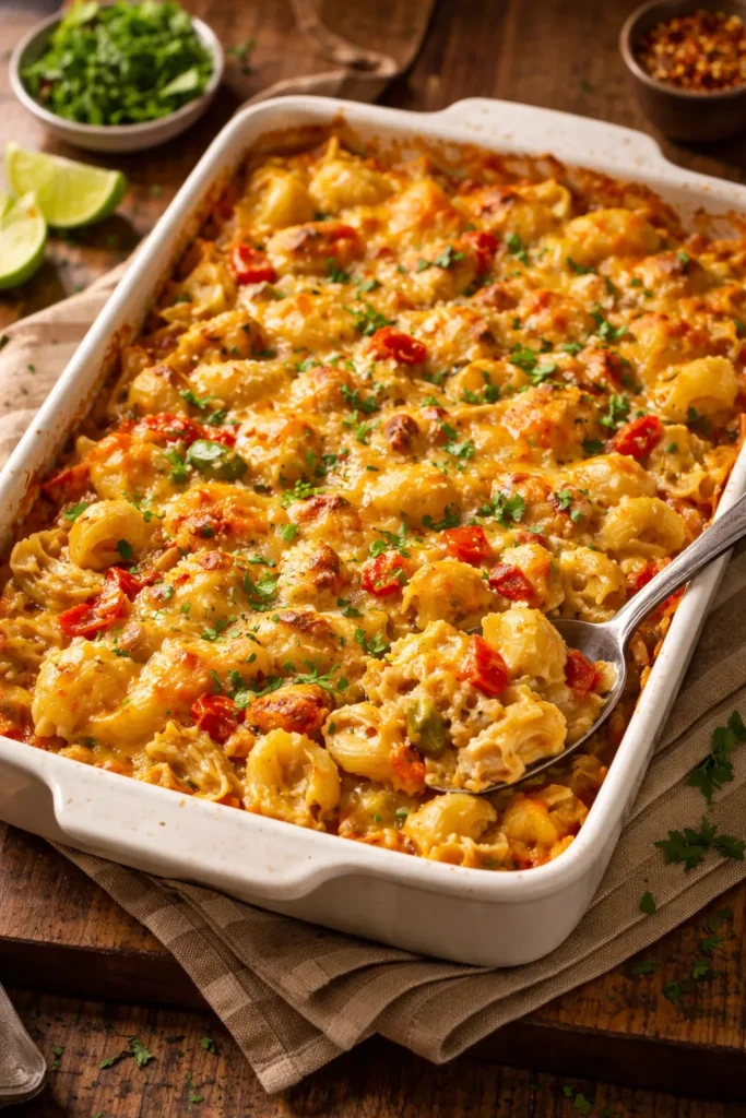 10 Cheesy Chicken Casseroles Worth the Mess 10 Tex-Mex chicken shell pasta casserole in a baking dish with cheese